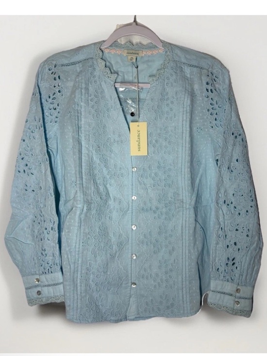 Sundance Tops - Sundance Valeria Eyelet Floral Aqua Button Up Shirt PS Boho Prairie Cottagecore